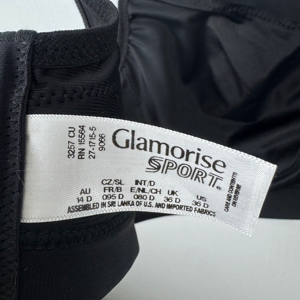 Glamorise Sport 36D Sports Bra‎ Black Underwire High Impact Back Closure 9066 - Picture 2 of 13